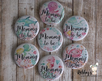 Ocean Friends Baby Shower Party, Personalized Pin Buttons, Under the Sea Mermaid Friends Name Badges