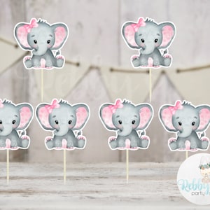 Girl Elephant Theme Set of 12 Pink Elephant Baby Shower Cupcake Toppers image 1