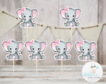Girl Elephant Theme  - Set of 12 Pink Elephant Baby Shower Cupcake Toppers