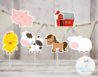 Girl Barnyard Theme Party - Set of 12 Assorted Farm Animals Cupcake Toppers #152