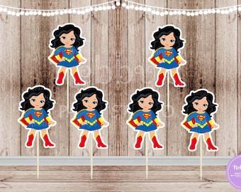 Superhero Girl Party - Set of 16 Superhero Supergirl Inspired Cupcake Toppers