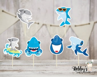 Shark Party - Set of 12 Shark Cupcake Toppers