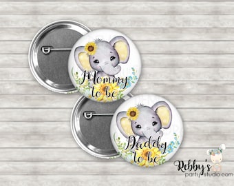 Elephant Sunflower Baby Shower Pin: Custom Name Badge