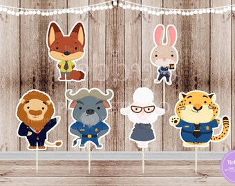 Zoo Animal Party - Set of 12 Assorted Animal Kingdom Inspired Cupcake Toppers