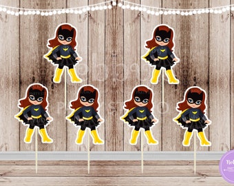 Superhero Villain Girl Party - Set of 12 Girl in Bat Costume Inspired Cupcake Toppers
