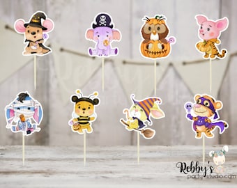 Halloween Theme - Set of 16 Bear and Friends in Costumes Cupcake Toppers