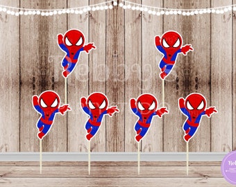 Action Superhero Boy Party - Set of 12 Spider-Boy Inspired Cupcake Toppers