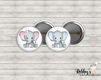 Grey Elephant Mini Pin Buttons – Pink, Blue, or Mixed Party Favor Packs (1 inch)