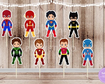 Superhero Boy Party - Set of 16 Assorted Superhero Boys Inspired Cupcake Toppers