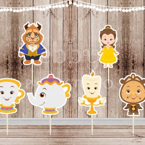 Beauty and the Beast Party - Set of 12 Assorted Princess Belle and Friends Inspired Cupcake Toppers