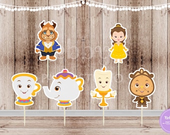Belle and the Beast Cupcake Toppers: Princess Party Decor - Set of 12