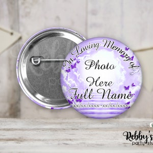 Purple Heavenly Cloud Stairway In Loving Memory, Memorial Butterfly Pin Buttons, Funeral Badges, Memorial Buttons, 3 inch Button Pins