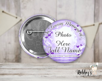 Purple Heavenly Cloud Stairway In Loving Memory, Memorial Butterfly Pin Buttons, Funeral Badges, Memorial Buttons, 3 inch Button Pins