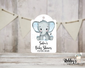 Set of 12 Boy Elephant Baby Shower Tags, Baby Shower Party Favor Tags, Thank You Tags, Blue Elephant, 3 different sizes