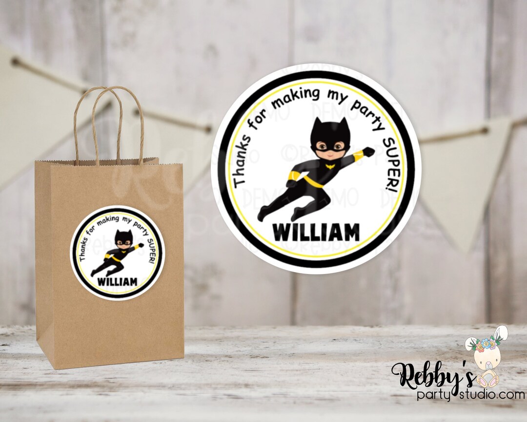 Bat Boy Sticker Superhero Bat Boy Birthday Personalized Round Sticker - Etsy