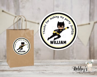Superhero Bat Boy Birthday Personalized Round Sticker