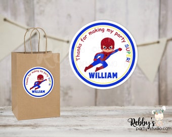 Superhero Flying Spiderboy Round Stickers , Superhero Birthday Party, Personalized Favor Stickers , 10 Different Sizes Available