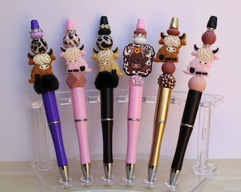 Highland Cow Beaded Pens | Handmade Silicone Focal Pens | Choose Your Design
