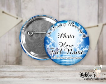 Memorial Pin Buttons: Blue Heavenly Stairway, In Loving Memory (2.25 inch)