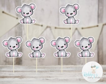 Girl Bear Theme  - Set of 12 Pink Bear Baby Shower Cupcake Toppers