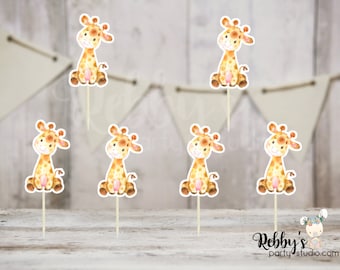 Jungle Safari Theme - Set of 12 Giraffe Baby Shower Small Cupcake Toppers