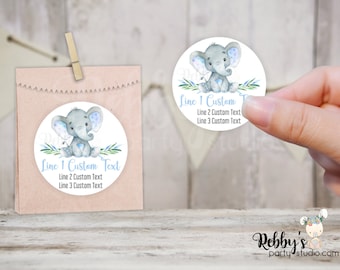 Blue Baby Elephant Baby Shower Personalized Round Sticker