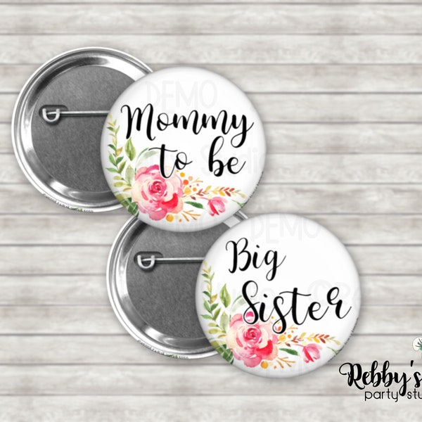 Mellow Floral Baby Shower Pin Button, Mommy to be Pin Button, Personalized Pin Button, Mellow Floral Button Badge