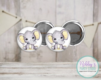 Grey Elephant Mini Buttons – Yellow Ears Party Favor Packs (1 inch)