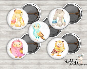 Woodland Animals Mini Buttons – Party Favor Packs (1 inch)