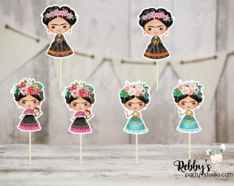 Frida Party - Set of 12 Assorted Frida Inspired Cupcake Toppers