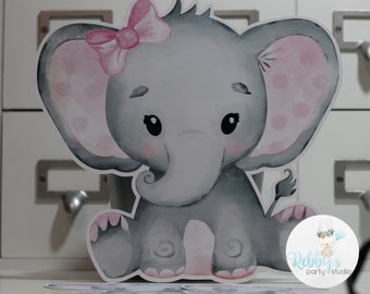 Baby Girl Elephant Cutouts – Party Decor for Cakes, Tables & Centerpieces