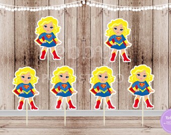 Superhero Girl Party - Set of 16 Blonde Supergirl Inspired Cupcake Toppers