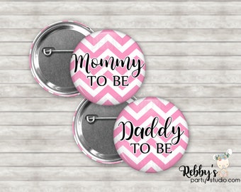 Chevron Baby Shower Pin Button: Personalized Family Name Badge