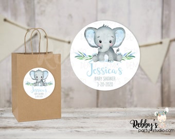 Elephant Boy Personalized Baby Shower Round Stickers , Personalized Favor Stickers , Baby Shower Stickers , 10 Different Sizes Available
