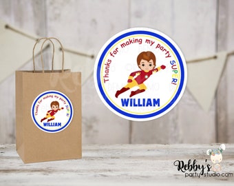 Super Hero Iron Boy Birthday Personalized Round Sticker