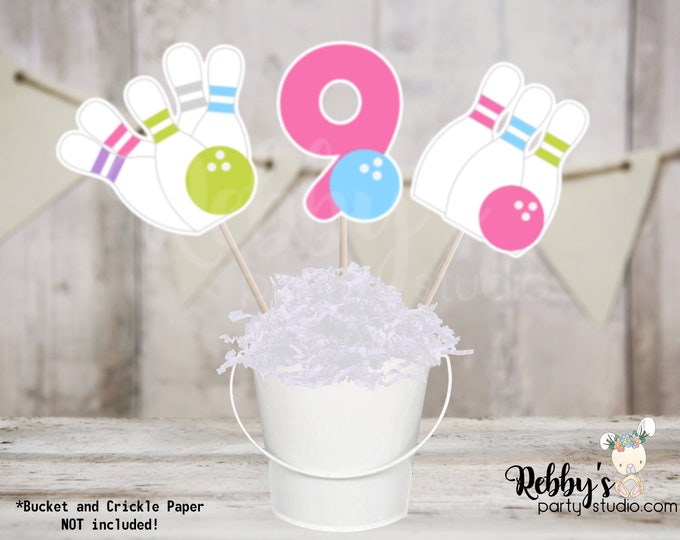 Featured listing image: Girl Bowling Party Centerpiece Sticks - Set of 3