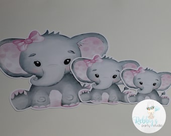 Elephant Cut Out Bundle, Girl Baby Shower Party Decor, Mixed Size Die Cuts