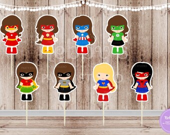 Action Superhero Girl Party - Set of 16 Assorted Superhero Girls Inspired Cupcake Toppers