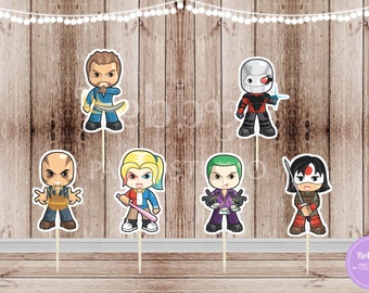 Superhero Villain Party - Set of 12 Assorted Suicide Super Villains Inspired Cupcake Toppers