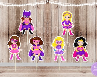 Superhero Girl Party - Set of 12 Assorted Pink Superhero Girls Inspired Cupcake Toppers