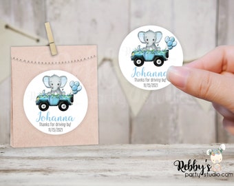 Elephant Baby Shower Blue Personalized Round Sticker
