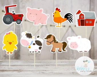 Girl Barnyard Theme Party - Set of 16 Assorted Farm Animals Cupcake Toppers #149