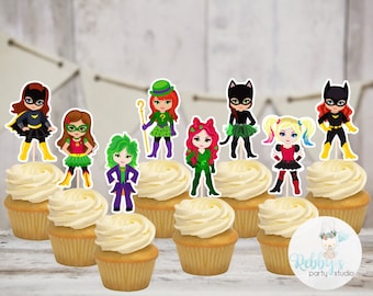 Girl Superhero Villain Cupcake Toppers - Set of 16