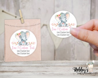 Baby Elephant Baby Shower Pink Personalized Round Sticker