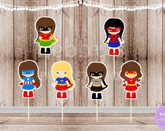 Action Superhero Girl Party - Set of 12 Assorted Superhero Girls Inspired Cupcake Toppers