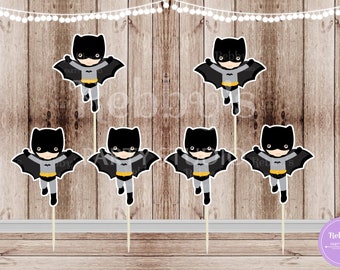 Action Superhero Boy Party - Set of 12 Batboy Inspired Cupcake Toppers