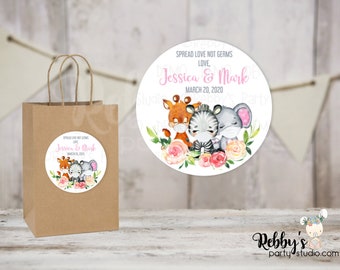 Jungle Safari Baby Shower Pink Personalized Round Sticker