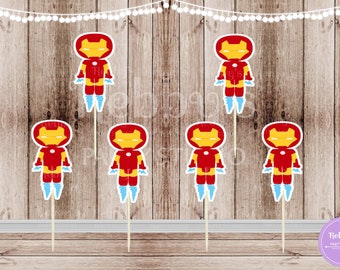 Action Superhero Boy Party - Set of 12 Iron Boy Inspired Cupcake Toppers