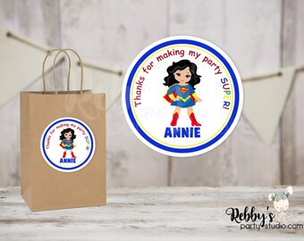 Super Hero Girl Birthday Personalized Round Sticker