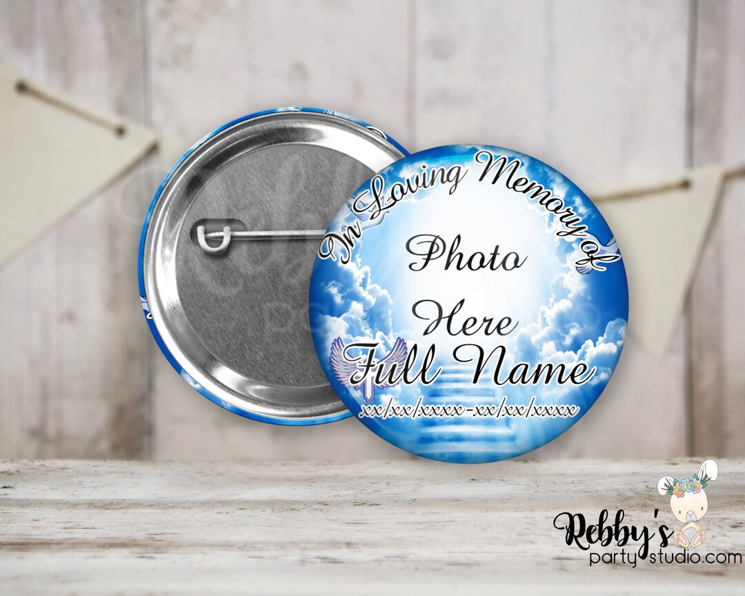 Blue Heavenly Stairway in Loving Memory, Memorial Pin Buttons, Funeral